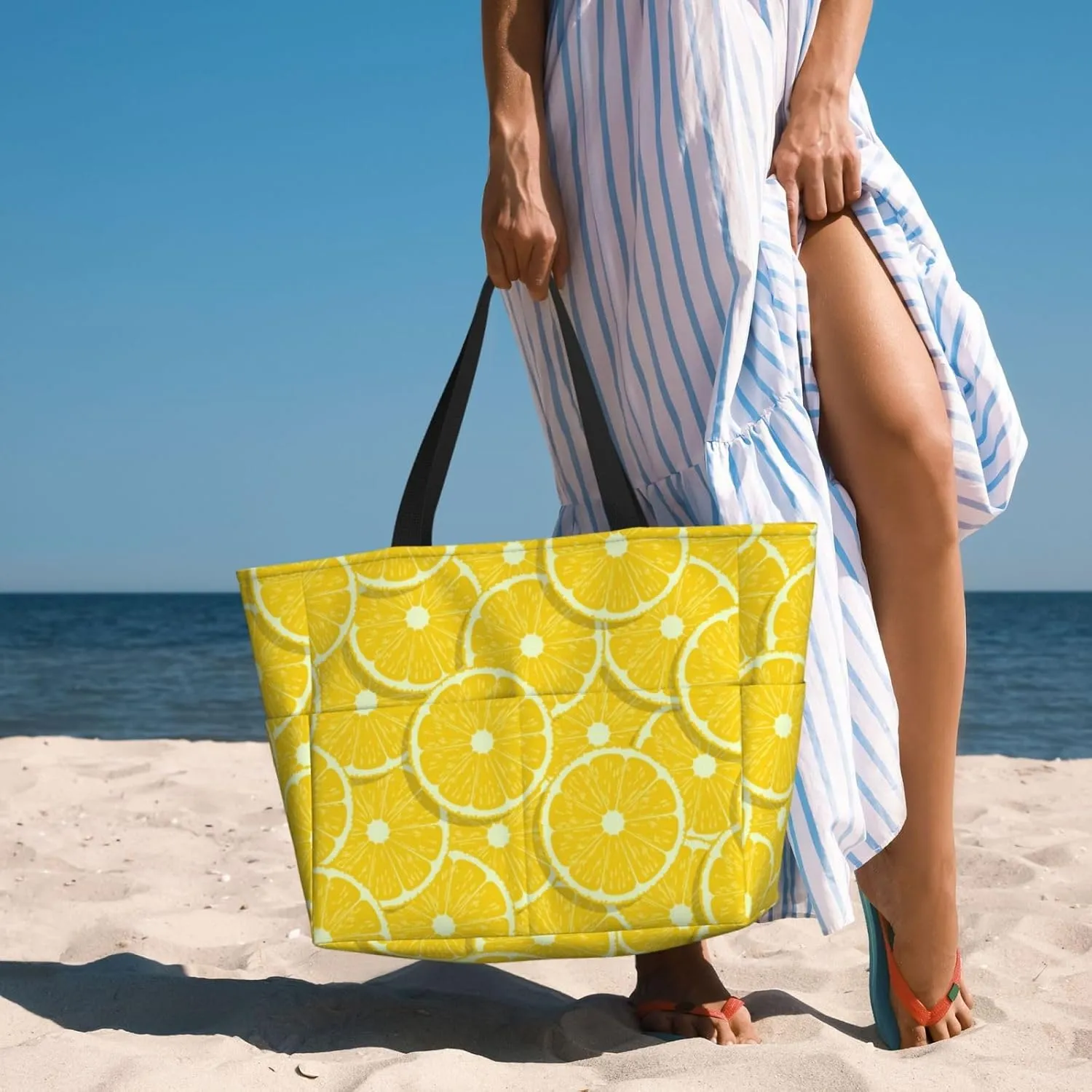 Women's Beach Tote Bag Large Waterproof Travel Bags with Pockets Sandproof Handbag for Camping Gym Pool