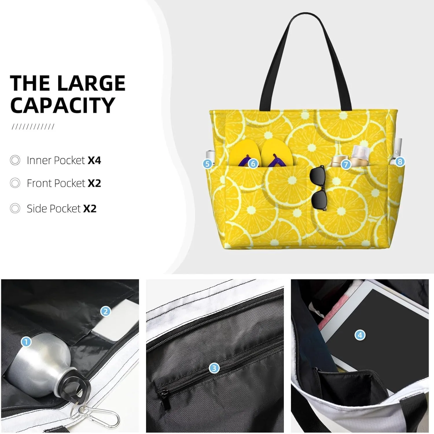 Women's Beach Tote Bag Large Waterproof Travel Bags with Pockets Sandproof Handbag for Camping Gym Pool