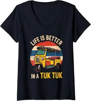 Womens Life Is Better In A Tuk Tuk Bangkok Thailand Travel Lover V-Neck T-Shirt