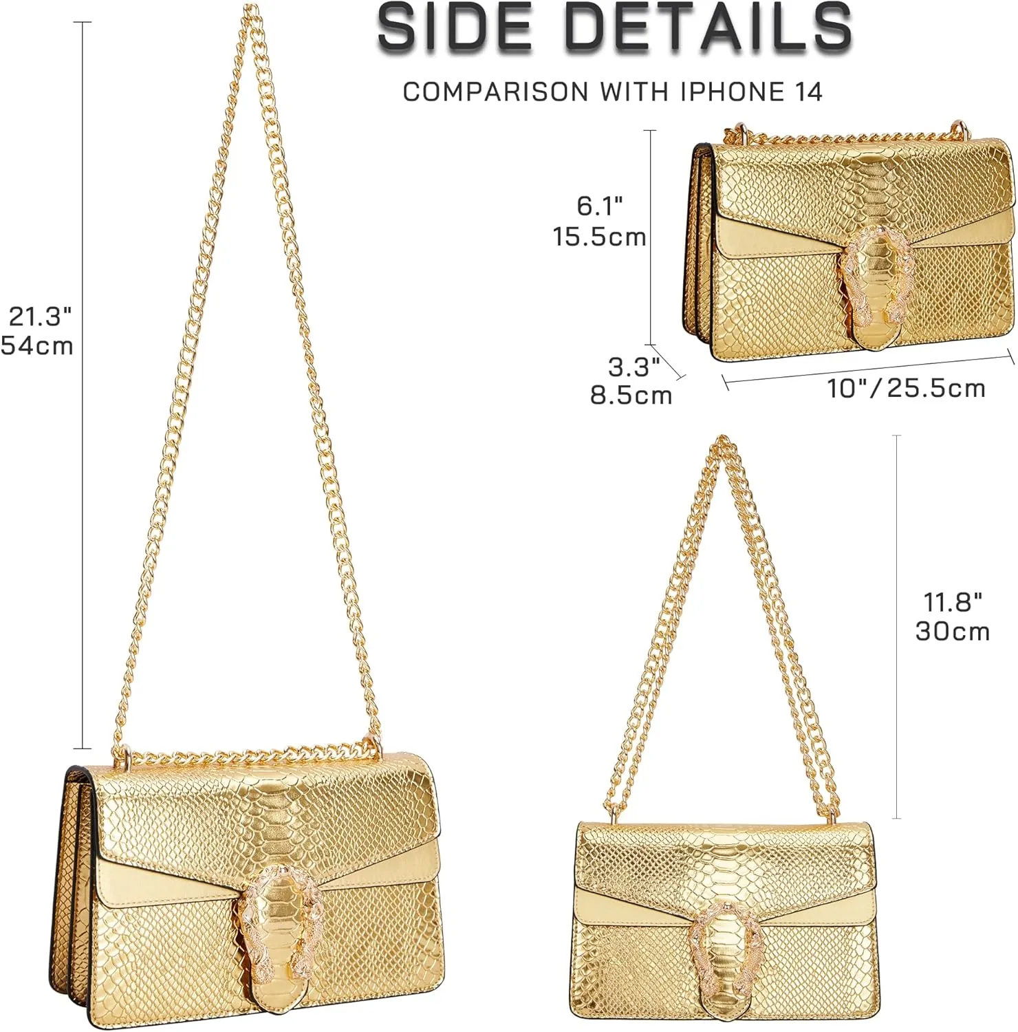 Women's Snake Print Crossbody Shoulder Bag PU Leather Satchel Chain Purse Evening Clutch Handbag