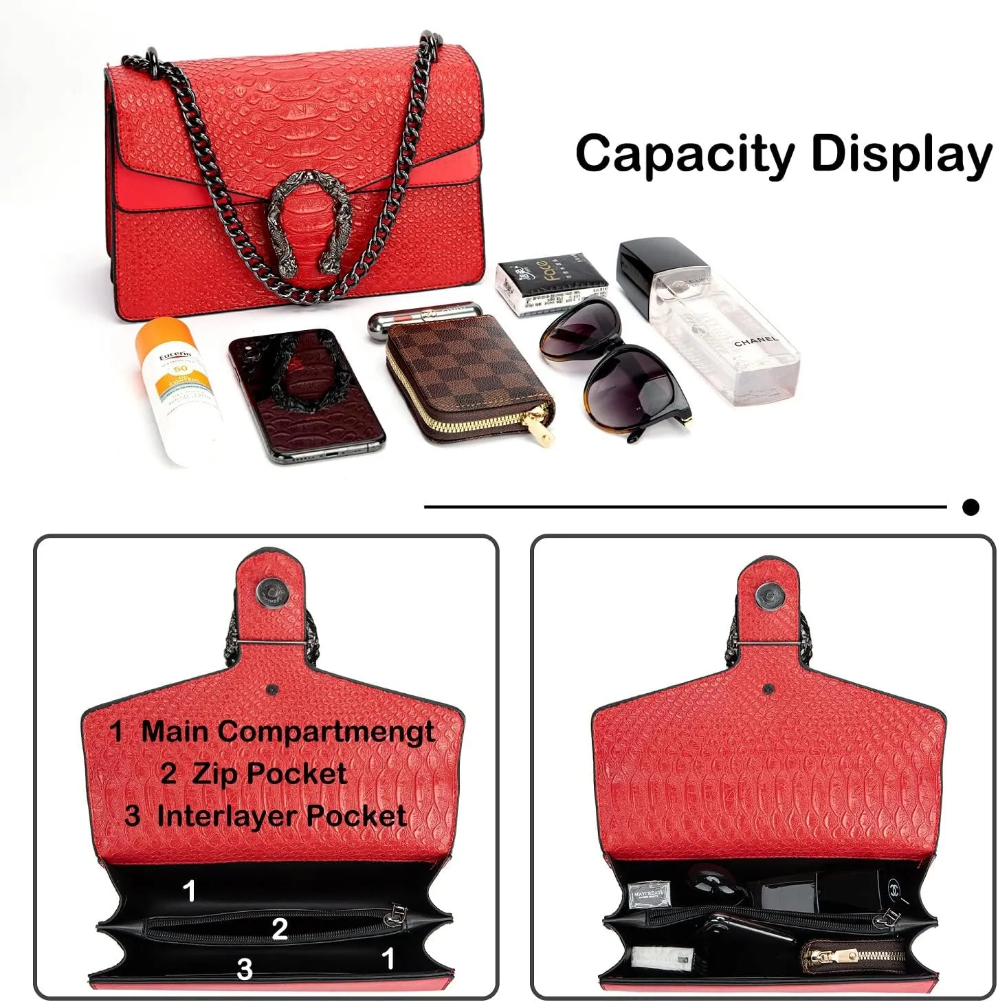Women's Snake Print Crossbody Shoulder Bag PU Leather Satchel Chain Purse Evening Clutch Handbag