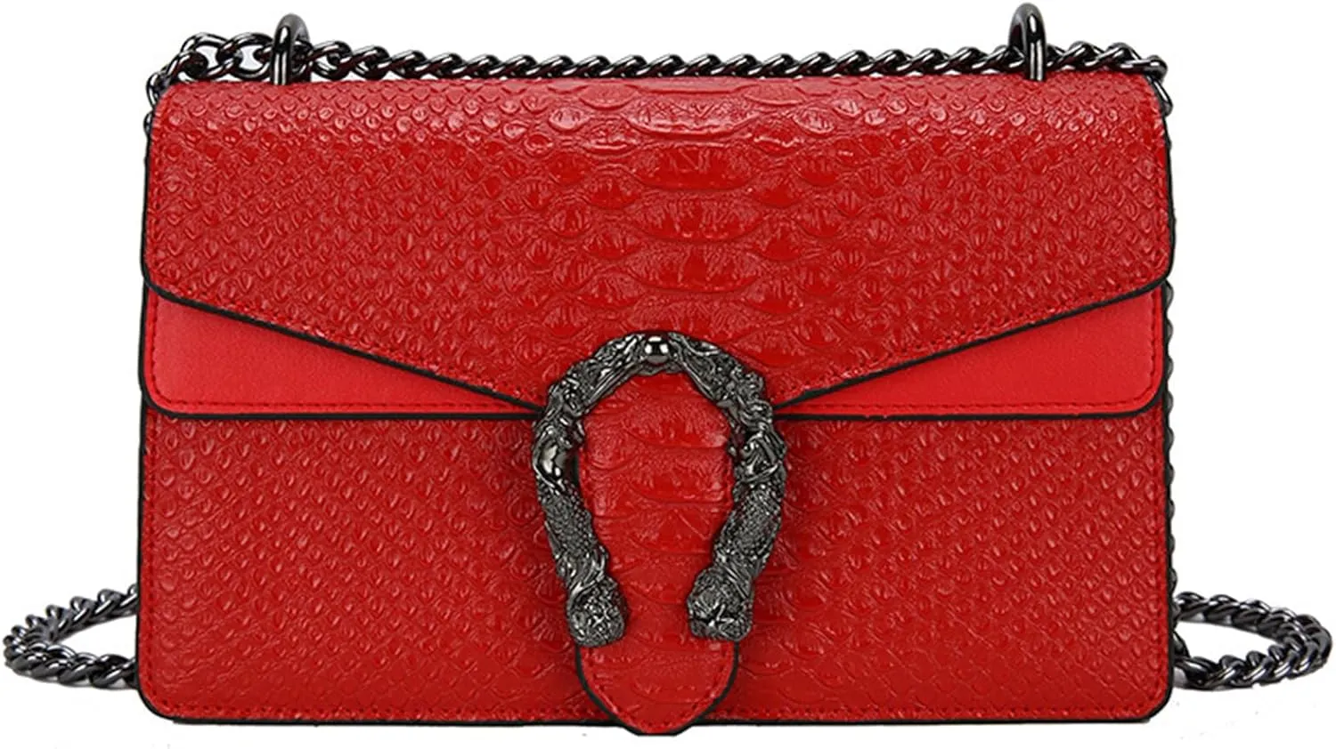 Women's Snake Print Crossbody Shoulder Bag PU Leather Satchel Chain Purse Evening Clutch Handbag