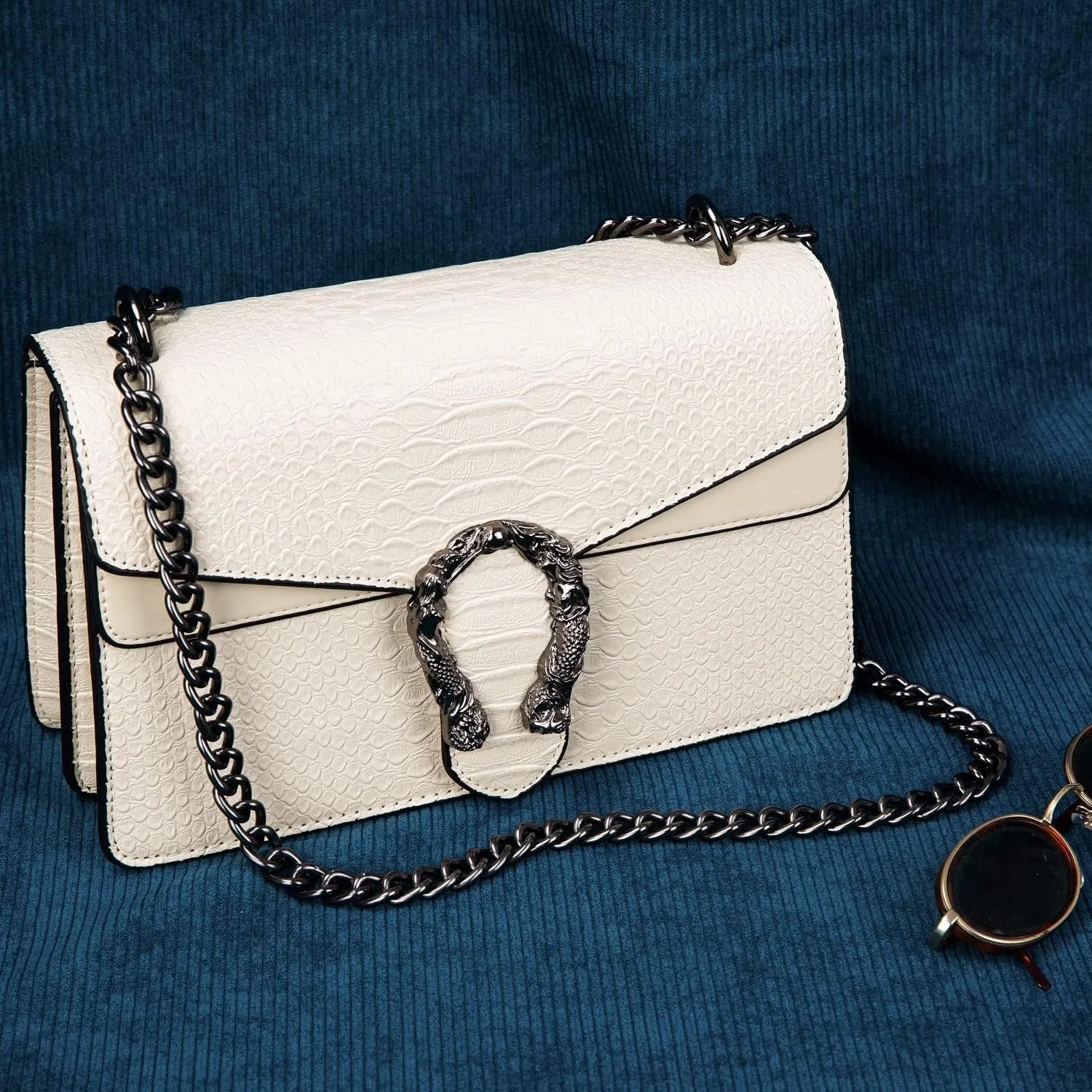 Women's Snake Print Crossbody Shoulder Bag PU Leather Satchel Chain Purse Evening Clutch Handbag