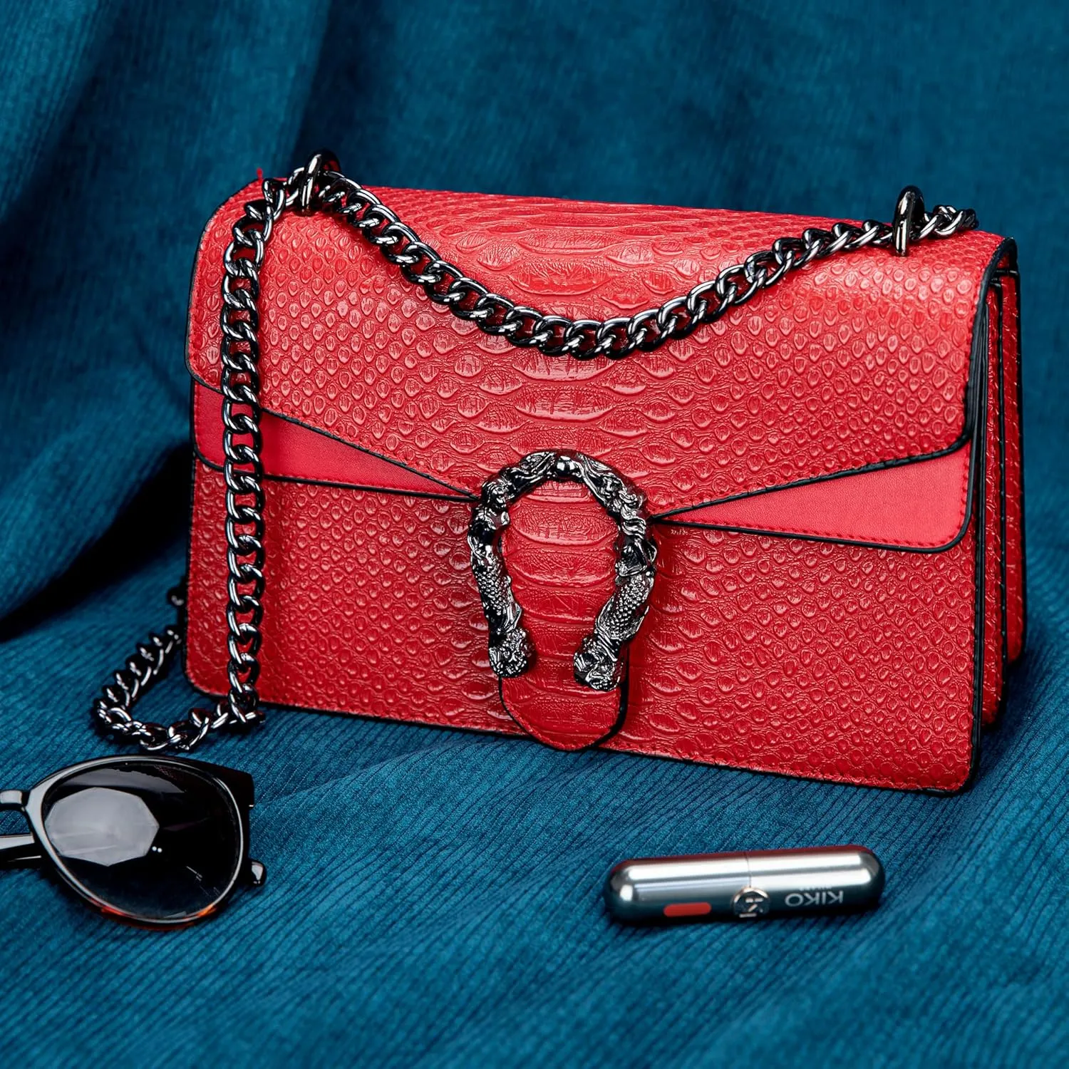 Women's Snake Print Crossbody Shoulder Bag PU Leather Satchel Chain Purse Evening Clutch Handbag