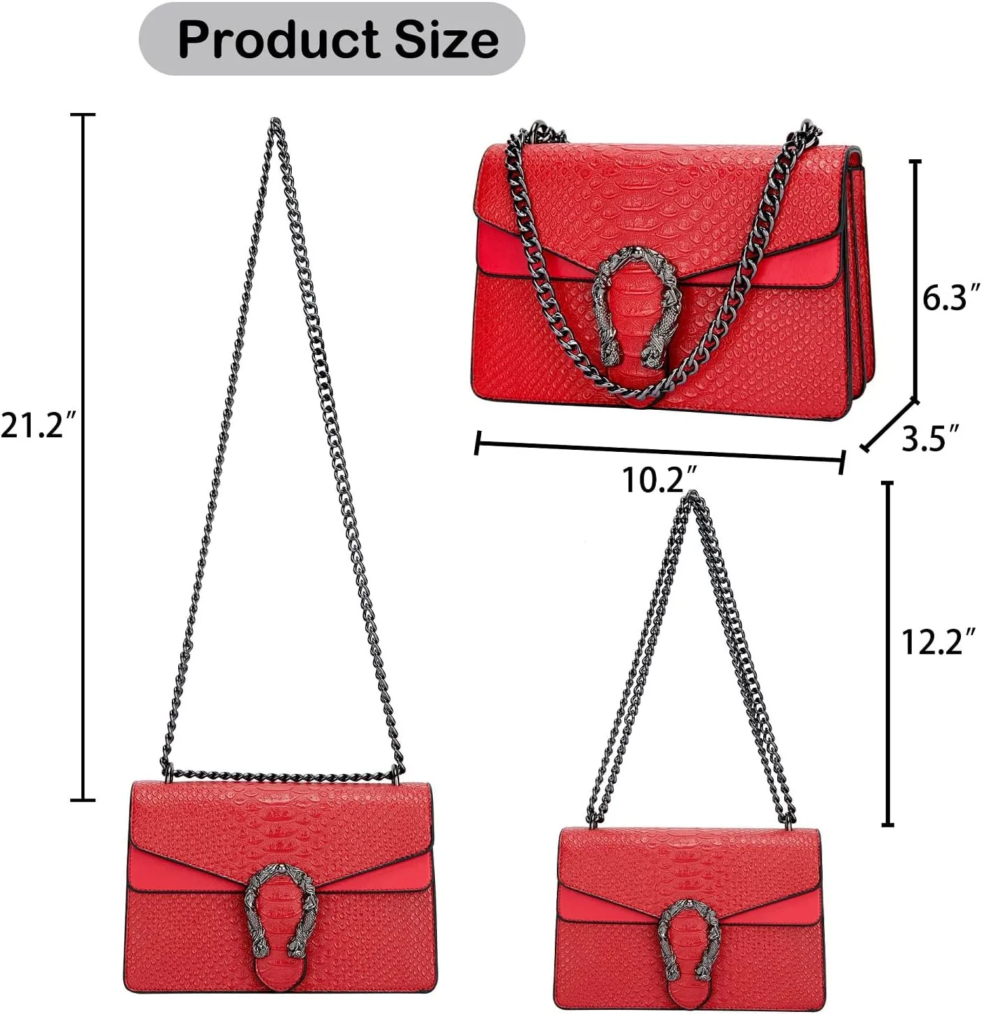 Women's Snake Print Crossbody Shoulder Bag PU Leather Satchel Chain Purse Evening Clutch Handbag