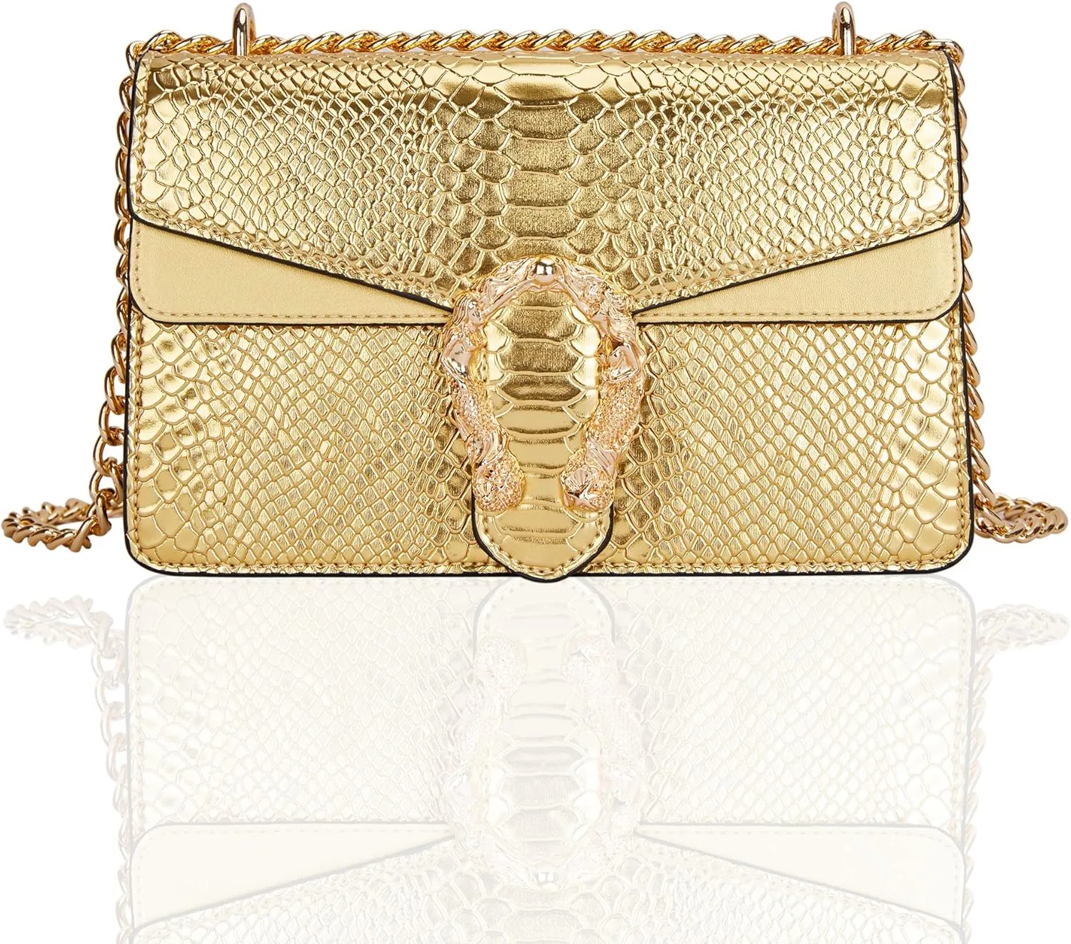 Women's Snake Print Crossbody Shoulder Bag PU Leather Satchel Chain Purse Evening Clutch Handbag