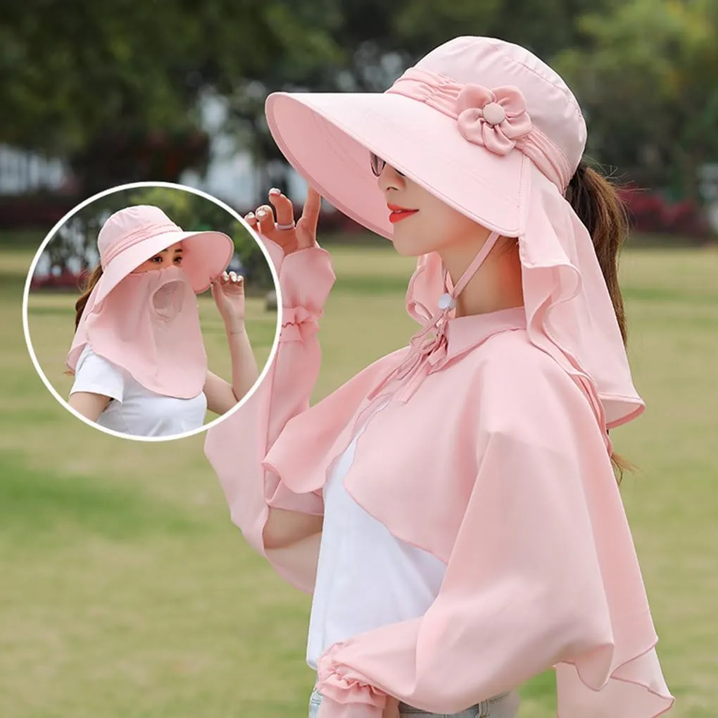 Womens Summer Sunhat Wide Brim Roll Up Sun Visor Hat with Neck Shield Cover Outdoor Cycling UV Sun Protection Block Hat