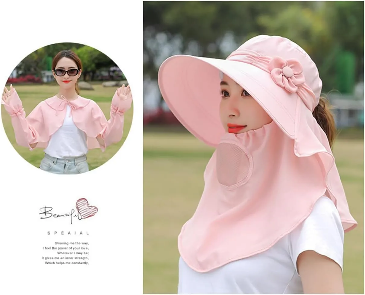 Womens Summer Sunhat Wide Brim Roll Up Sun Visor Hat with Neck Shield Cover Outdoor Cycling UV Sun Protection Block Hat
