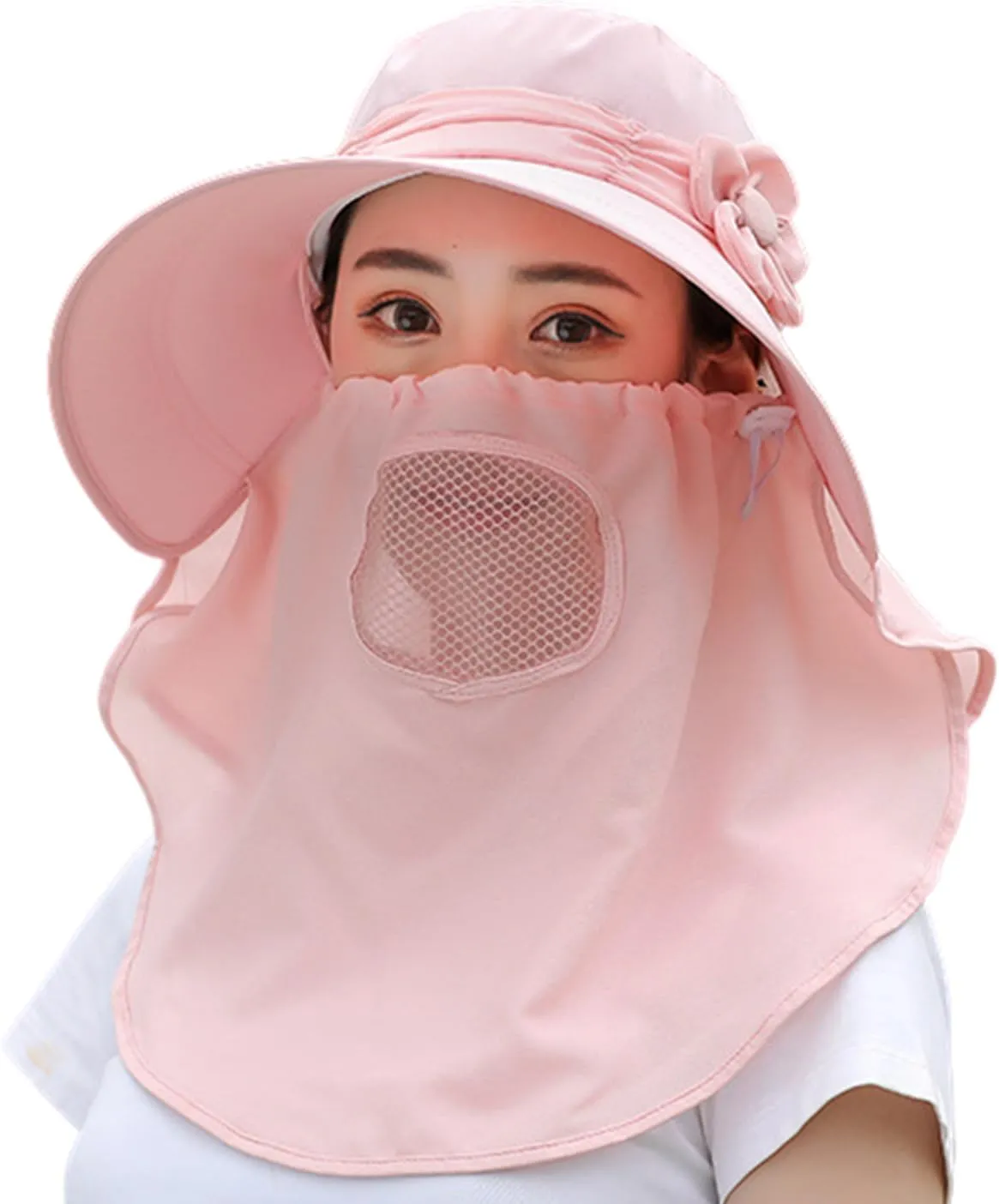Womens Summer Sunhat Wide Brim Roll Up Sun Visor Hat with Neck Shield Cover Outdoor Cycling UV Sun Protection Block Hat