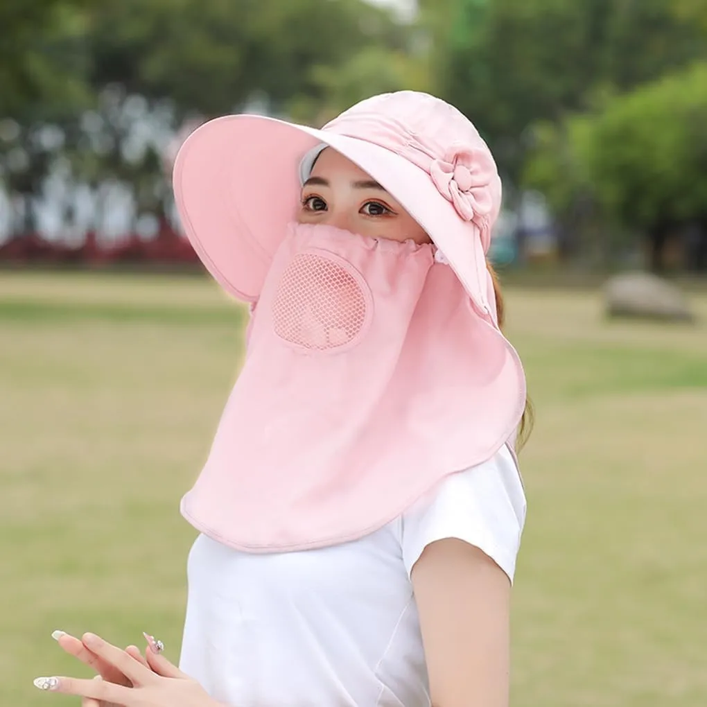 Womens Summer Sunhat Wide Brim Roll Up Sun Visor Hat with Neck Shield Cover Outdoor Cycling UV Sun Protection Block Hat