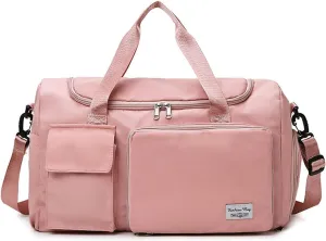 Womens Travel Bag Duffel Bag, Lightweight Double Shoulder Strap&Capacity Sports Tote Gym Bag,Weekender Overnight Bag with Wet Pocket for Women (Pink)