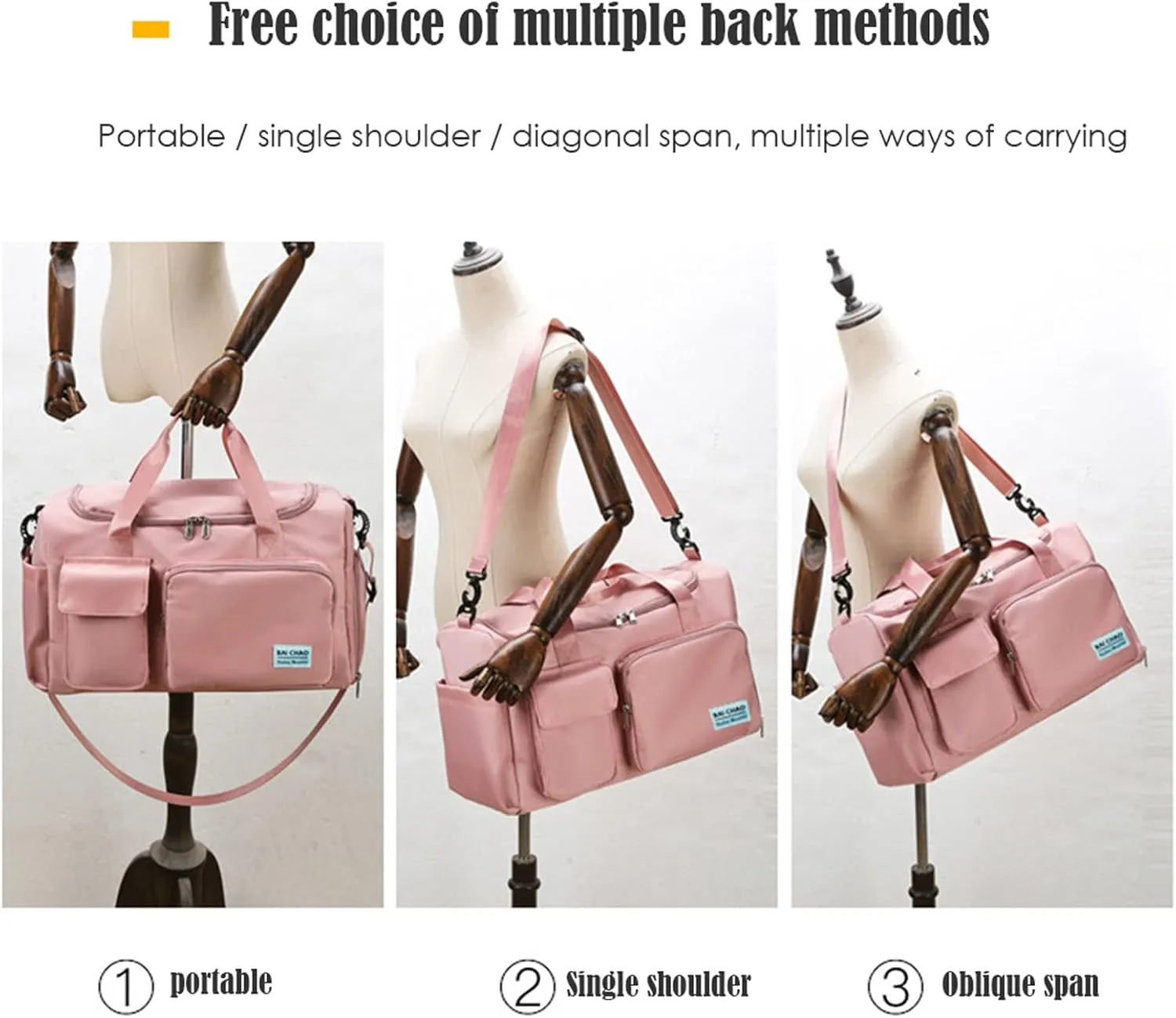 Womens Travel Bag Duffel Bag, Lightweight Double Shoulder Strap&Capacity Sports Tote Gym Bag,Weekender Overnight Bag with Wet Pocket for Women (Pink)