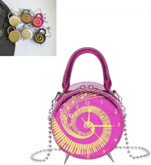 Women’s Vintage Round Clock Designer Crossbody Bag Unique Steampunk Shoulder Purse for Women Novelty Handbag