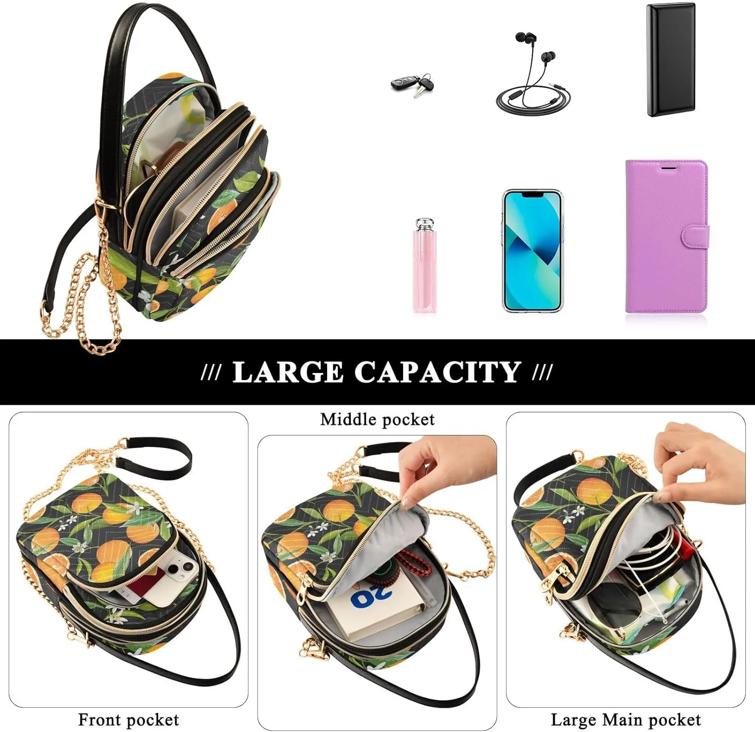 Women's Wave Cross Body Chest Bag, 52 inch Gold Chain Shoulder Handbag Purse