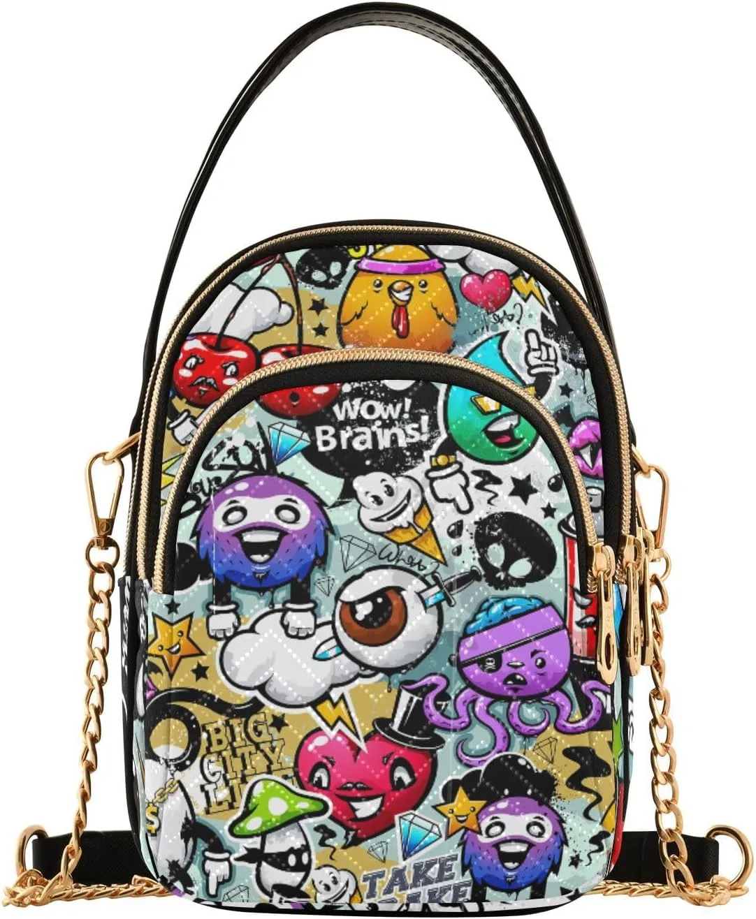 Women's Wave Cross Body Chest Bag, 52 inch Gold Chain Shoulder Handbag Purse