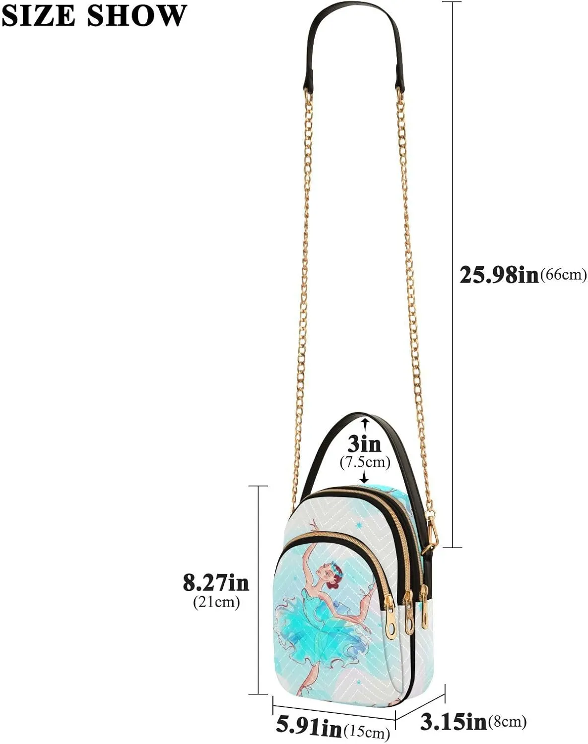 Women's Wave Cross Body Chest Bag, 52 inch Gold Chain Shoulder Handbag Purse