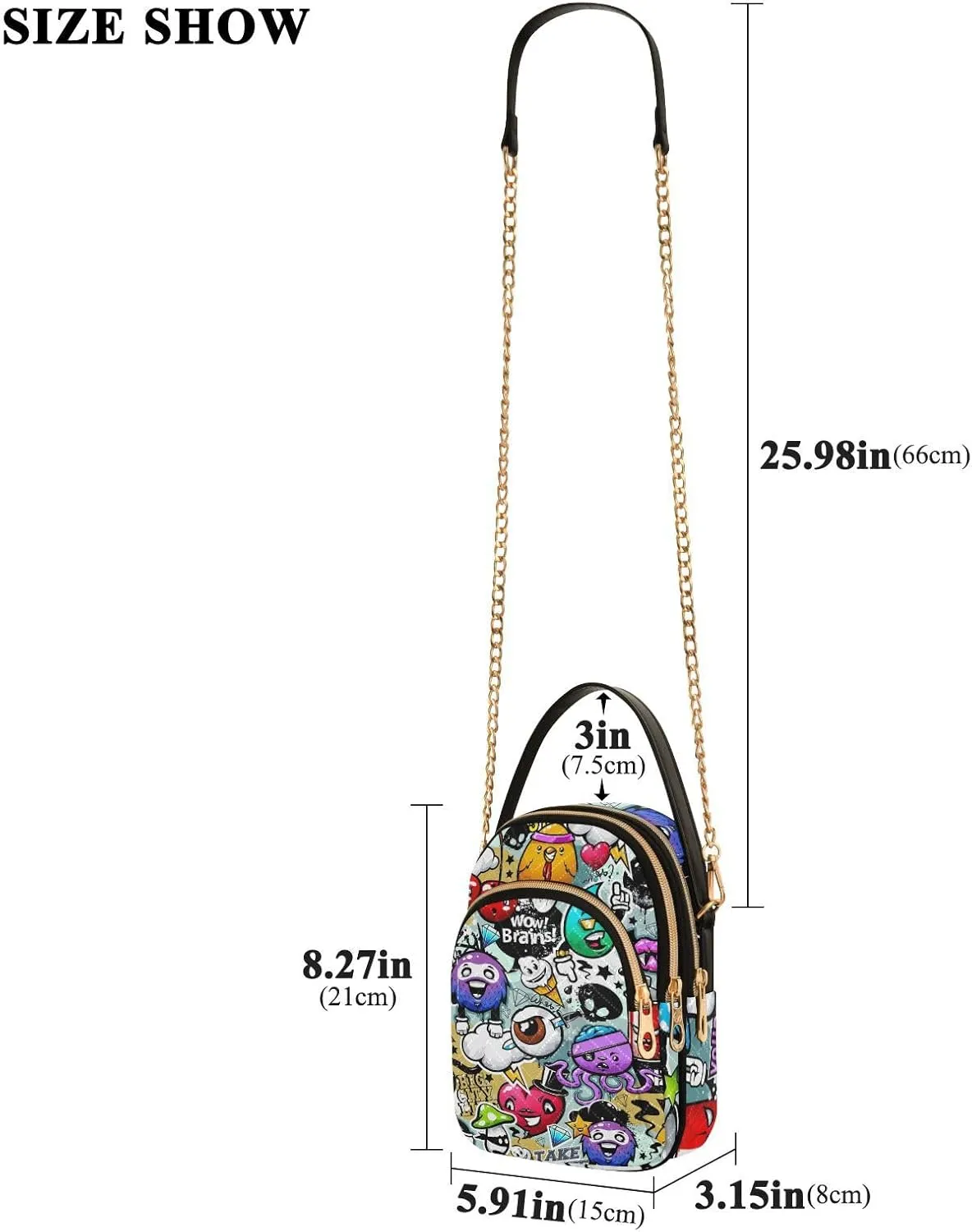 Women's Wave Cross Body Chest Bag, 52 inch Gold Chain Shoulder Handbag Purse