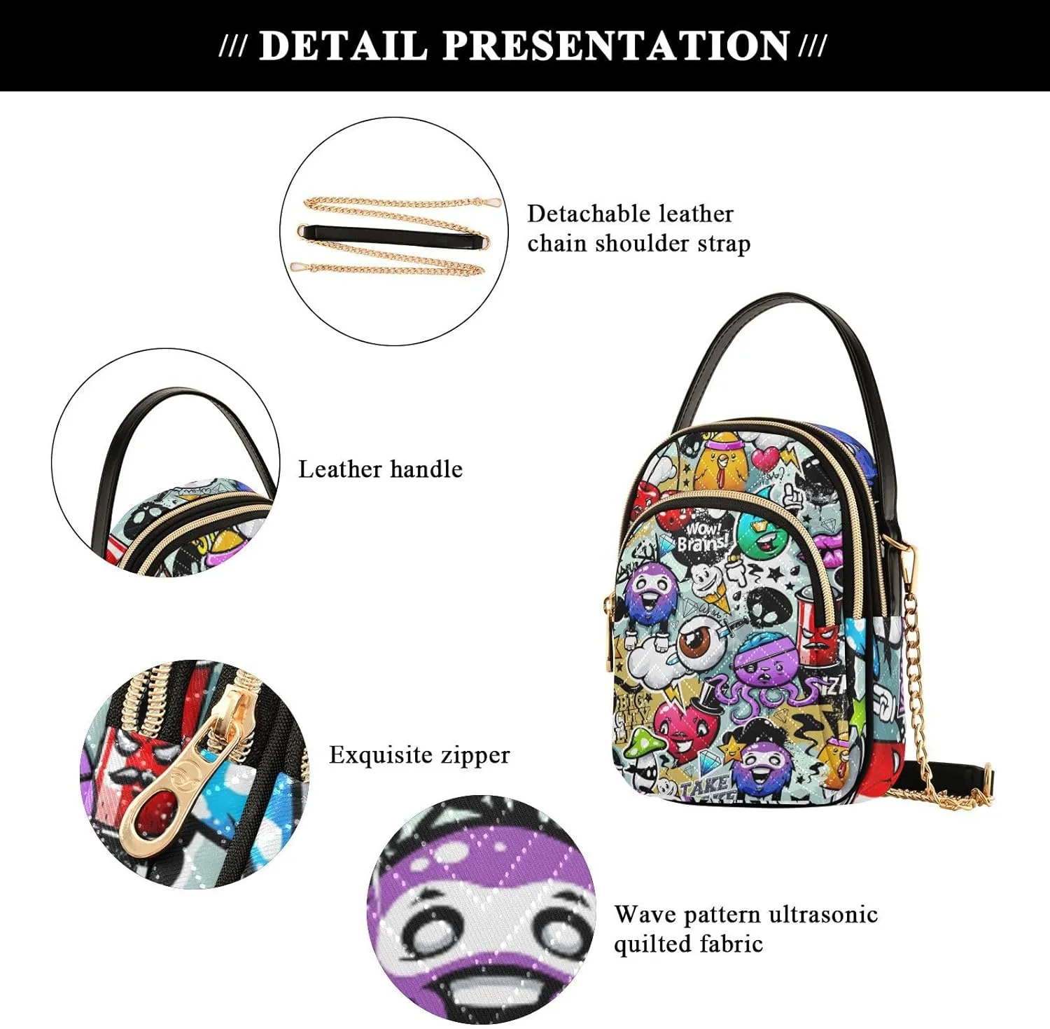 Women's Wave Cross Body Chest Bag, 52 inch Gold Chain Shoulder Handbag Purse