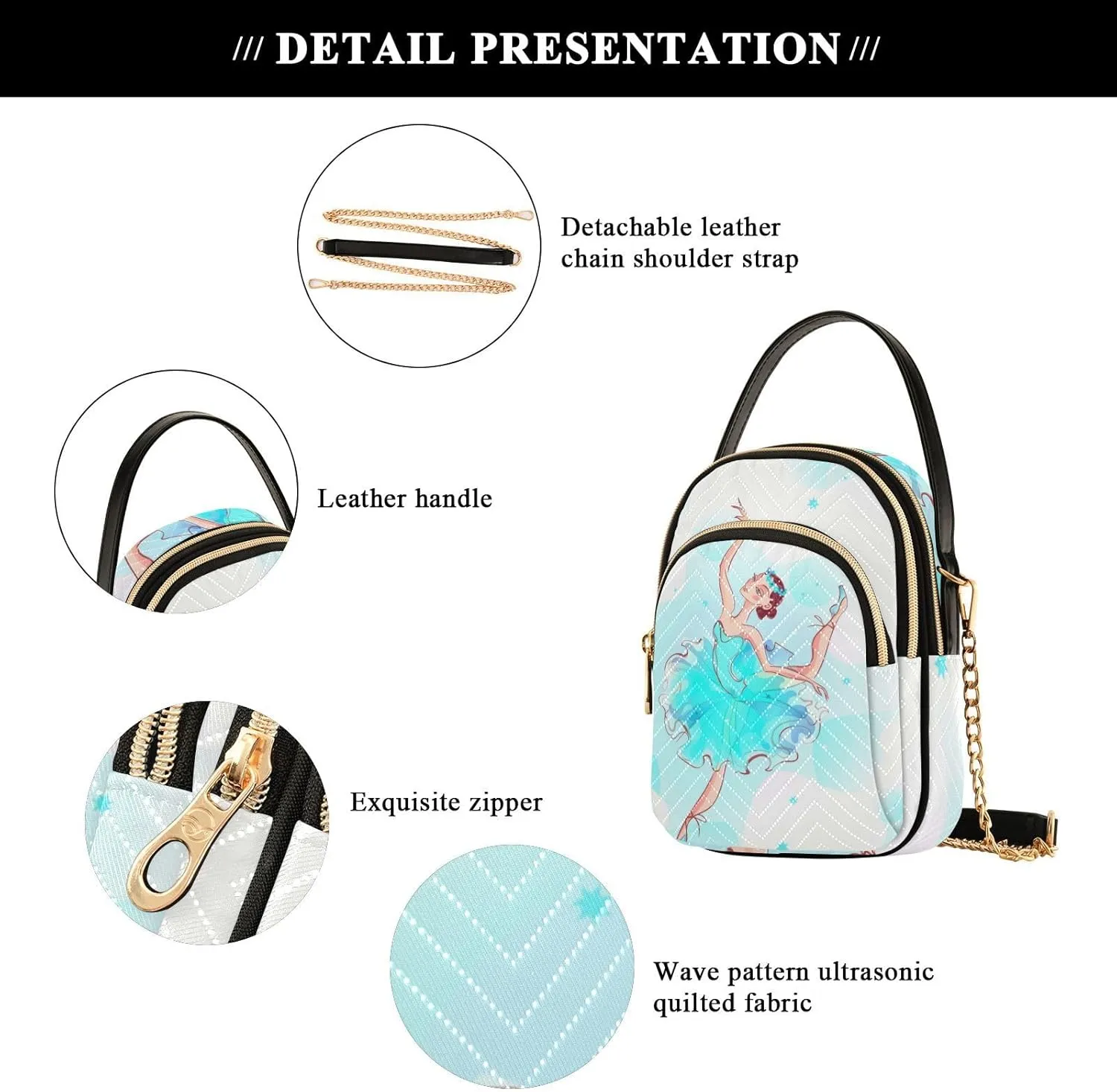 Women's Wave Cross Body Chest Bag, 52 inch Gold Chain Shoulder Handbag Purse