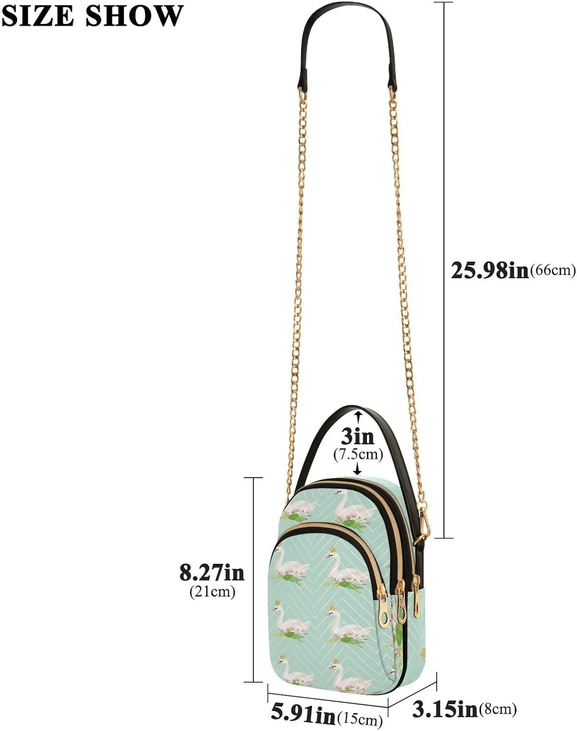 Women's Wave Cross Body Chest Bag, 52 inch Gold Chain Shoulder Handbag Purse