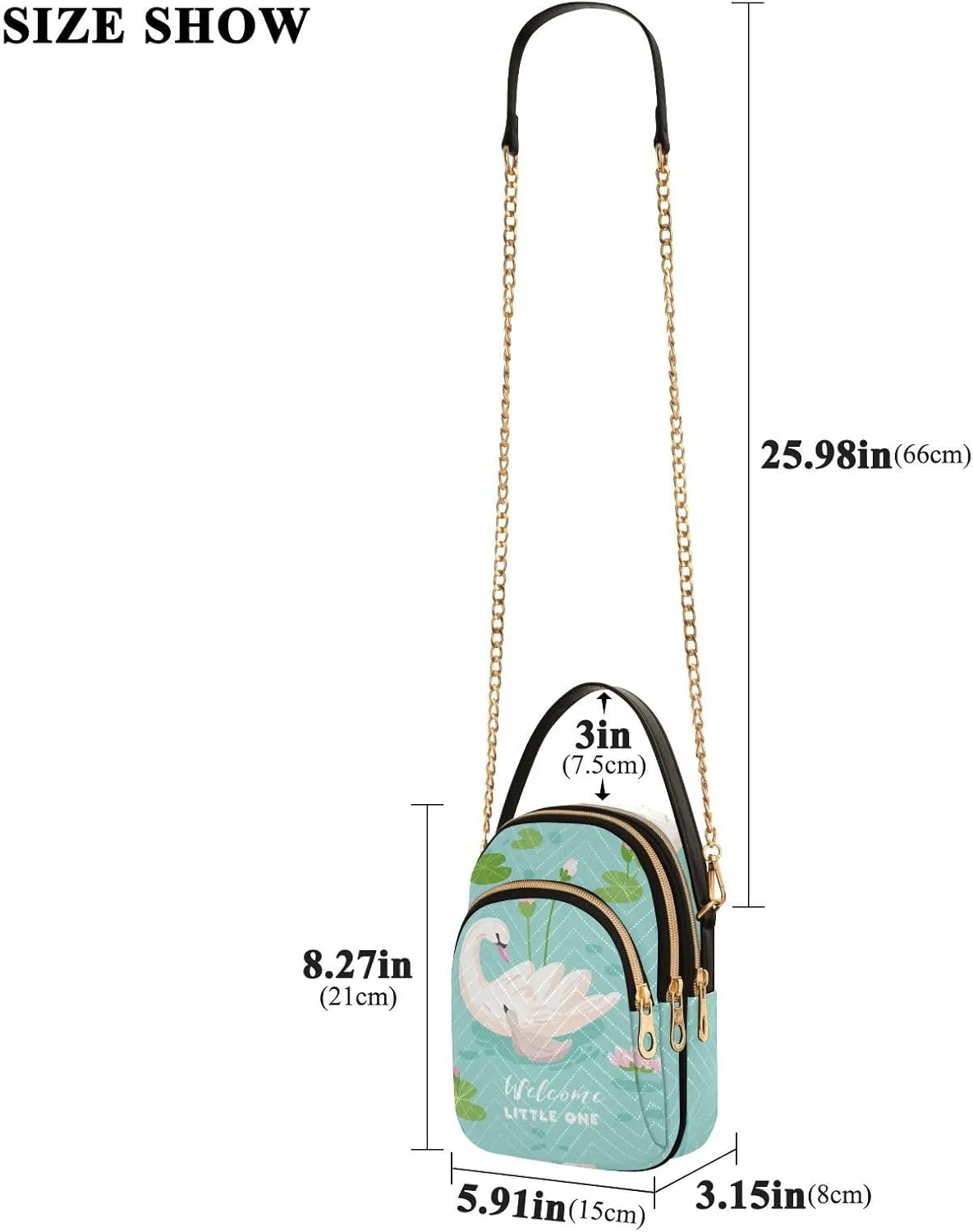 Women's Wave Cross Body Chest Bag, 52 inch Gold Chain Shoulder Handbag Purse