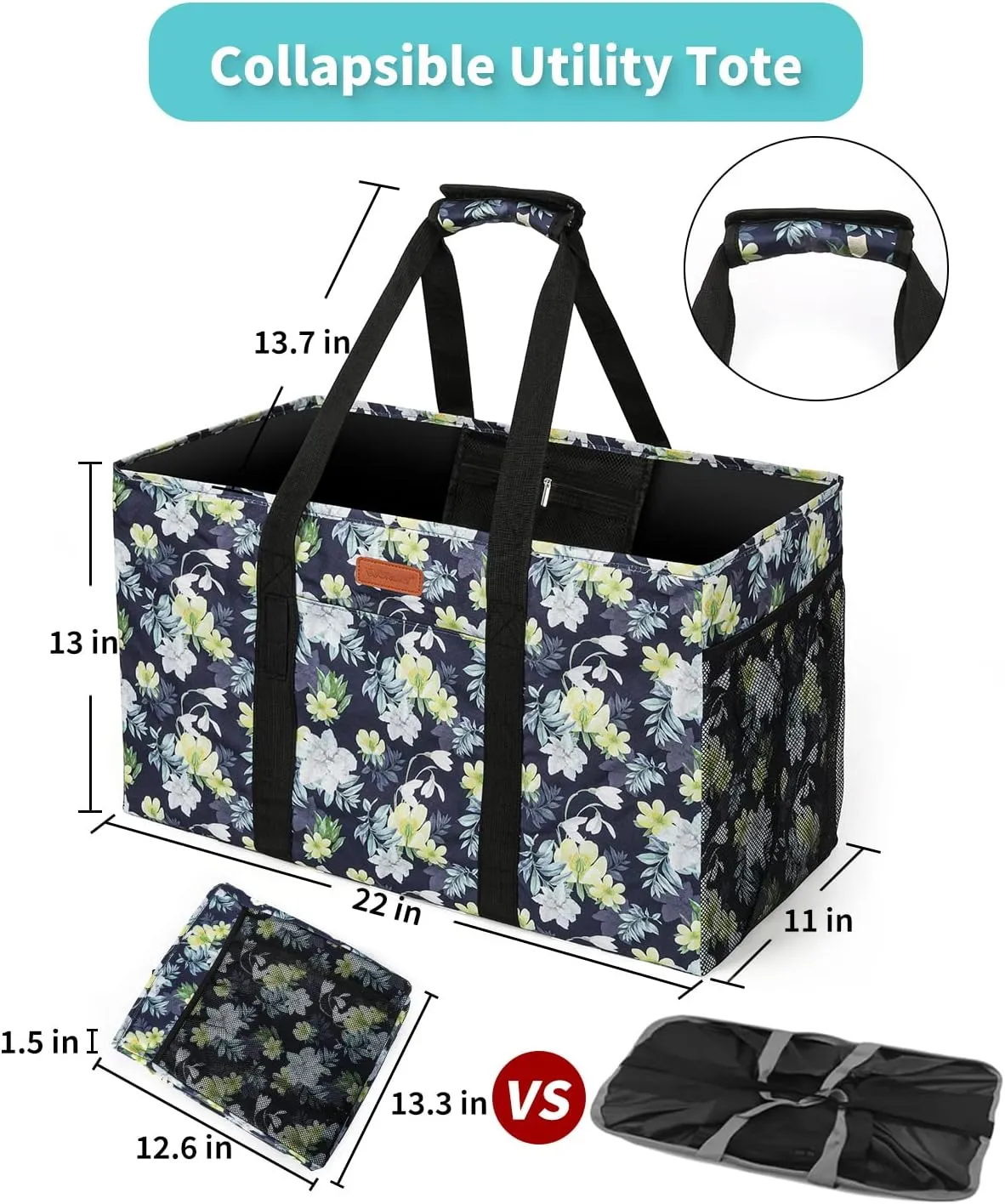 WONDAY Extra Large Reusable Grocery Bag Carrier with Handle, Thirty One Utility Tote Foldable for Shopping and Beach