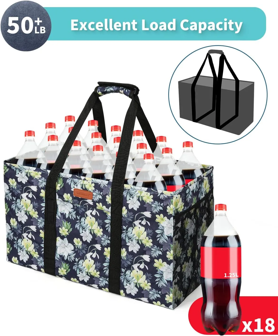 WONDAY Extra Large Reusable Grocery Bag Carrier with Handle, Thirty One Utility Tote Foldable for Shopping and Beach