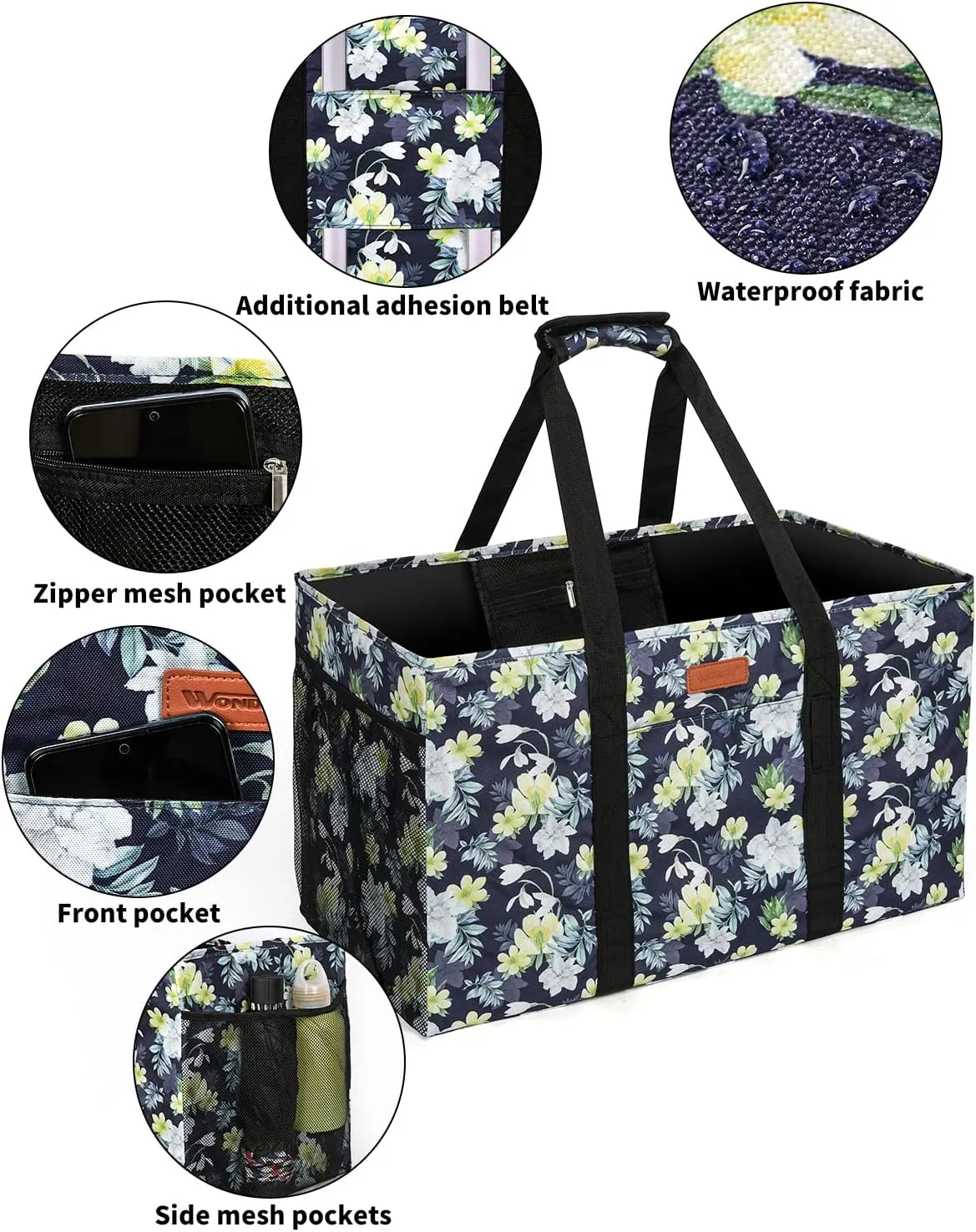 WONDAY Extra Large Reusable Grocery Bag Carrier with Handle, Thirty One Utility Tote Foldable for Shopping and Beach