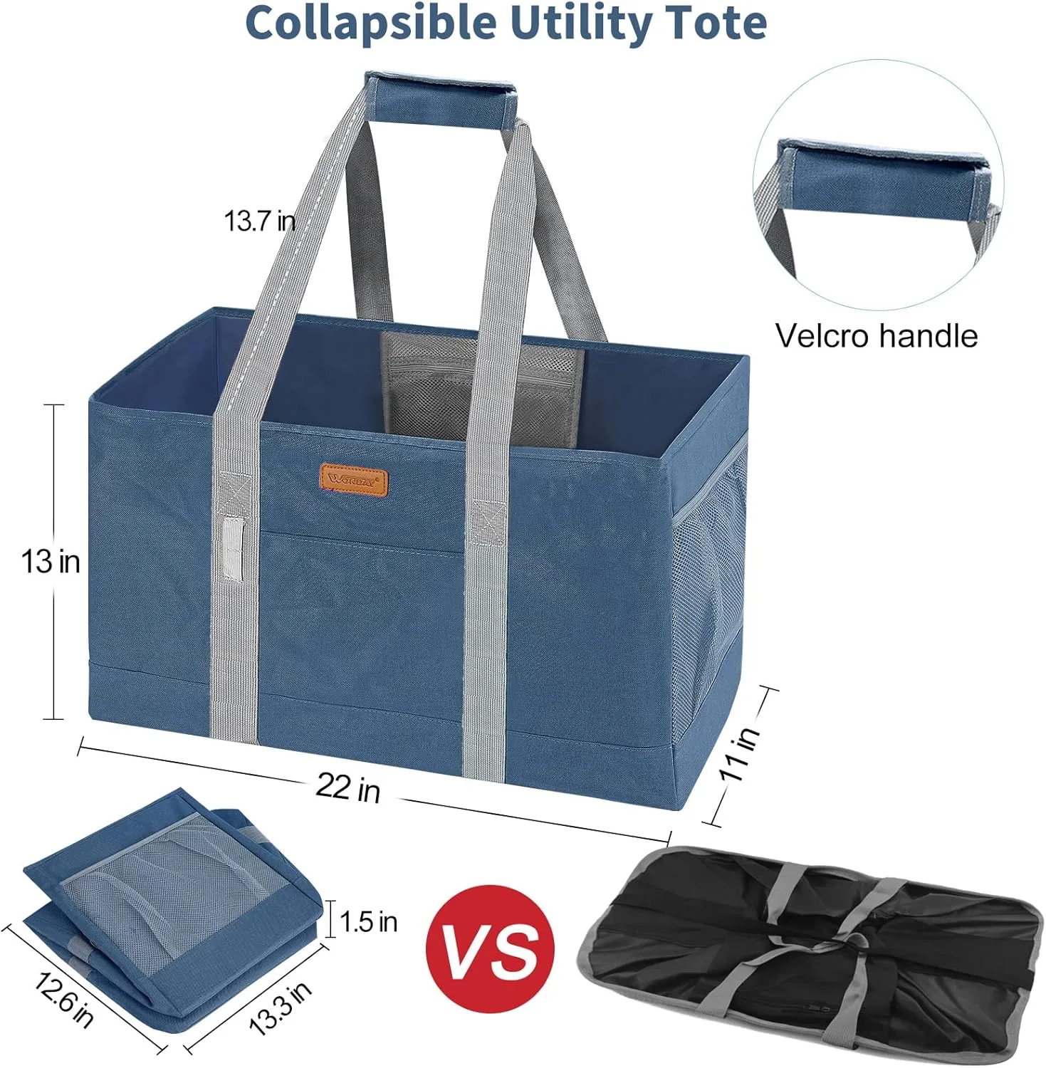 WONDAY Utility Tote Bag, Extra Large Tote Bag, Kitchen Reusable Grocery Bags, Utility Tote Shopping Bags for Groceries, Storage, Picnic, Beach, Laundry, Pool (DarkBlue)