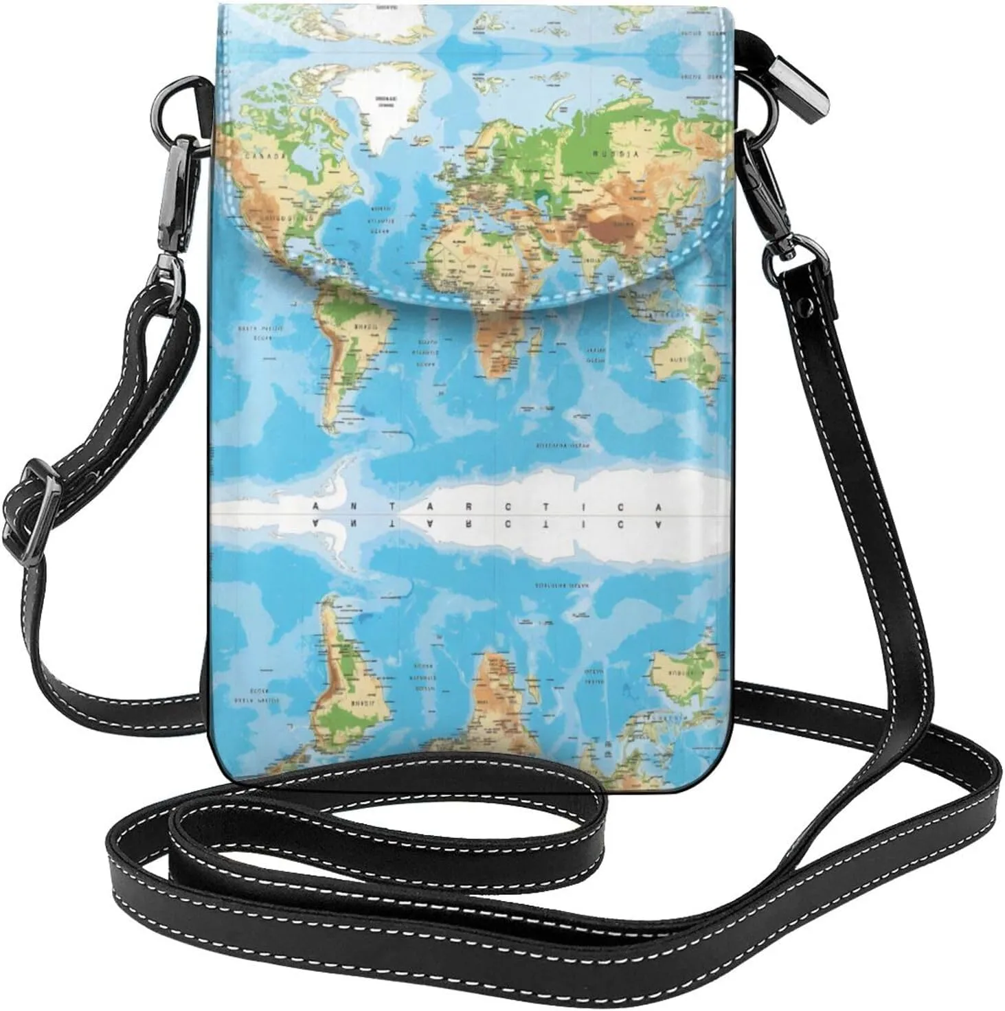 World Map Small Crossbody Bags, Printed Cell Phone Purse with Card Slots, Shoulder Handbag with Strap