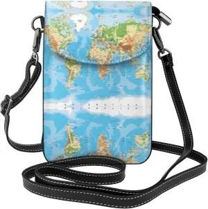 World Map Small Crossbody Bags, Printed Cell Phone Purse with Card Slots, Shoulder Handbag with Strap