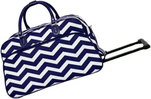 World Traveler 21-Inch Carry-On Rolling Duffel Bag, Navy White Chevron