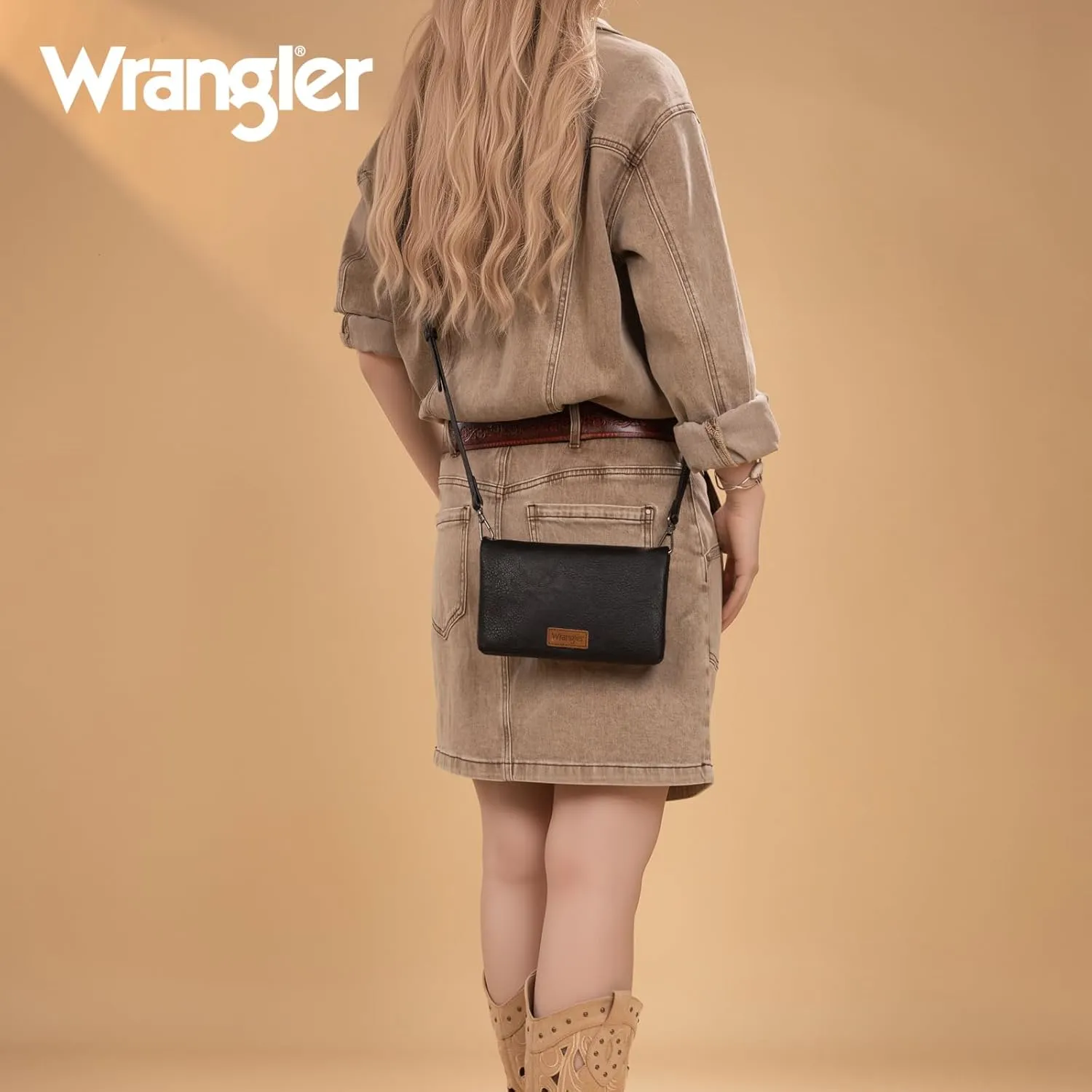 Wrangler Womens Wristlet Wallet RFID Blocking Bifold Clutch Credit Card Holder Purse with Crossbody Strap WG176-4001BK