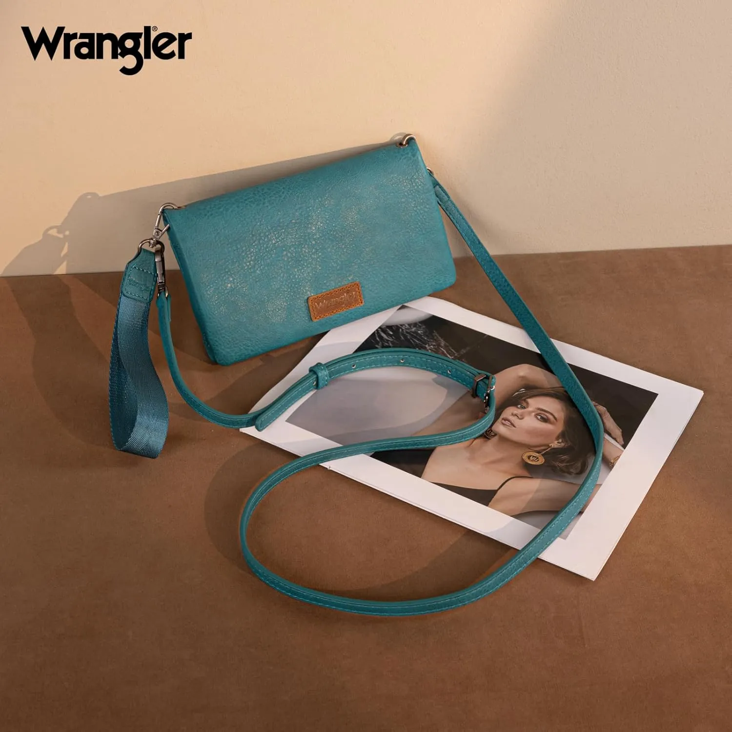 Wrangler Womens Wristlet Wallet RFID Blocking Bifold Clutch Credit Card Holder Purse with Crossbody Strap
