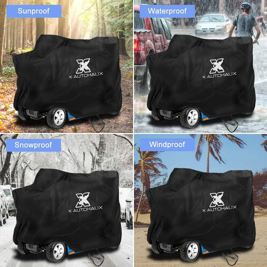 X AUTOHAUX Large Mobility Scooter Cover All Season for Electric Wheelchair 4 Wheel Travel Power Scooter Mobility Cover Waterproof