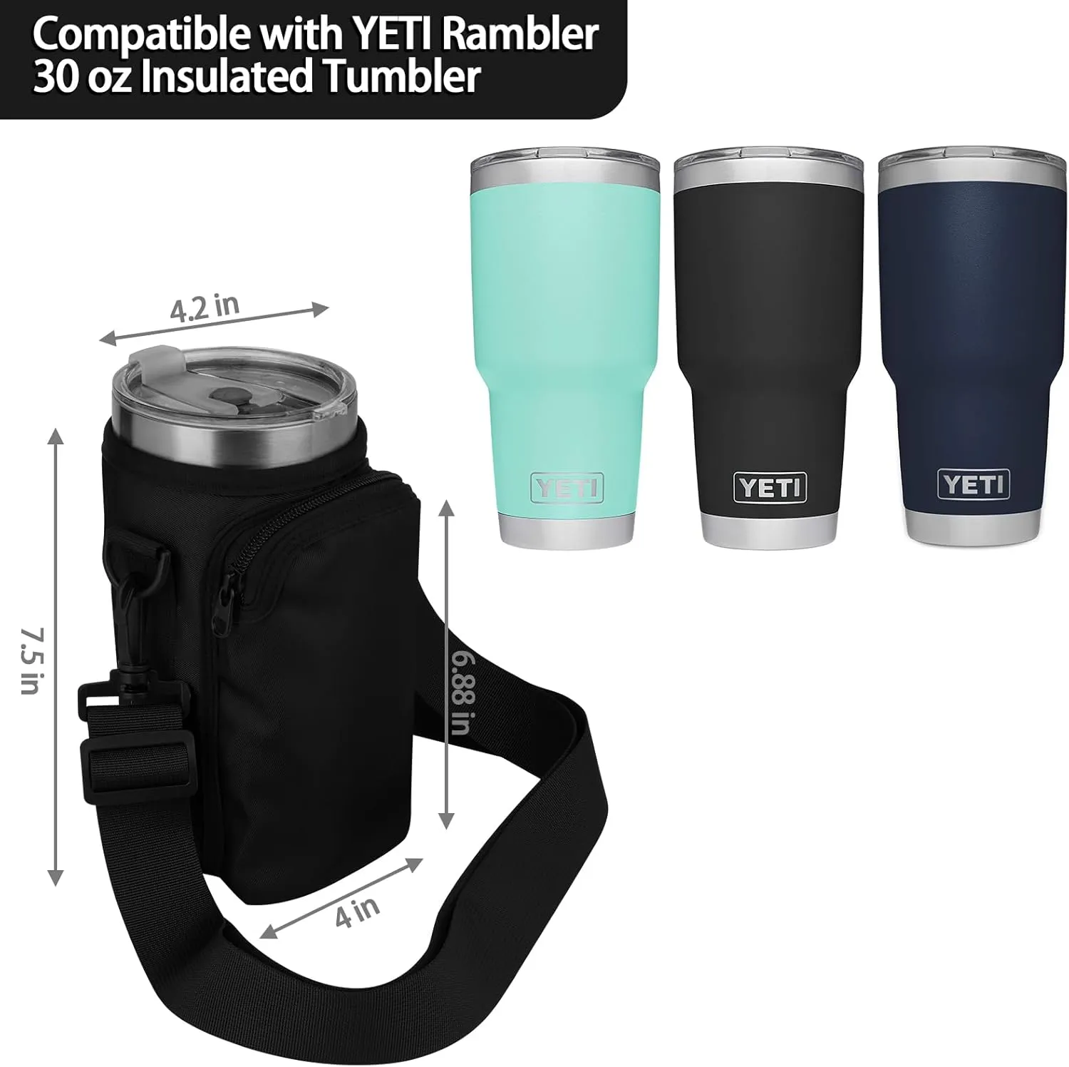Xxerciz Water Bottle Carrier Bag for Yeti Rambler 30 oz Cup, Water Bottle Holder with Adjustable Strap, Tumbler Carrier Pouch Accessories for Outdoor Travelling Camping