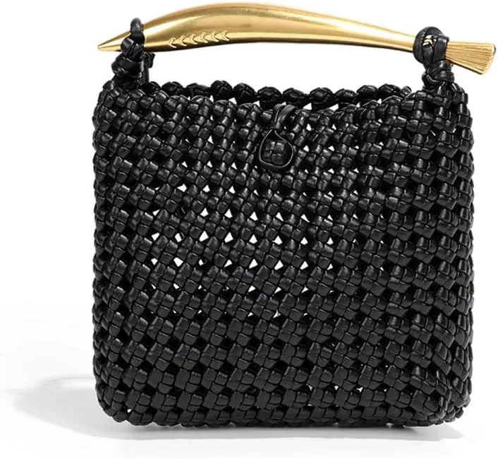 y2k Crossbody Bag Fashion Straw Shoulder Bag Classy Sling Purse Aesthetic Chic Designer Handbag Women Trendy Purse Bag (Black)