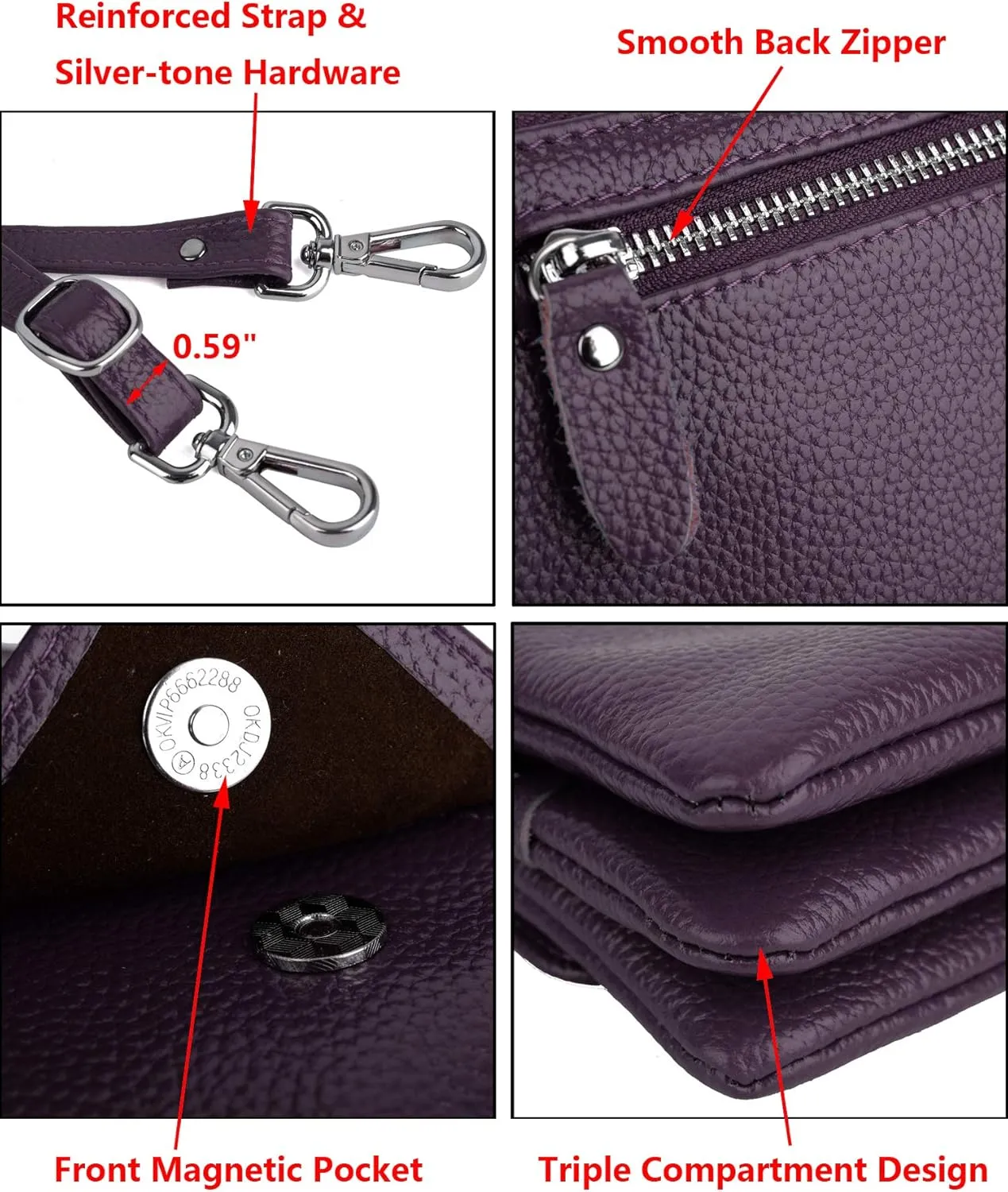 YALUXE Real Leather Wristlet Clutch Handbag Crossbody Bag Cellphone Purse RFID Blocking