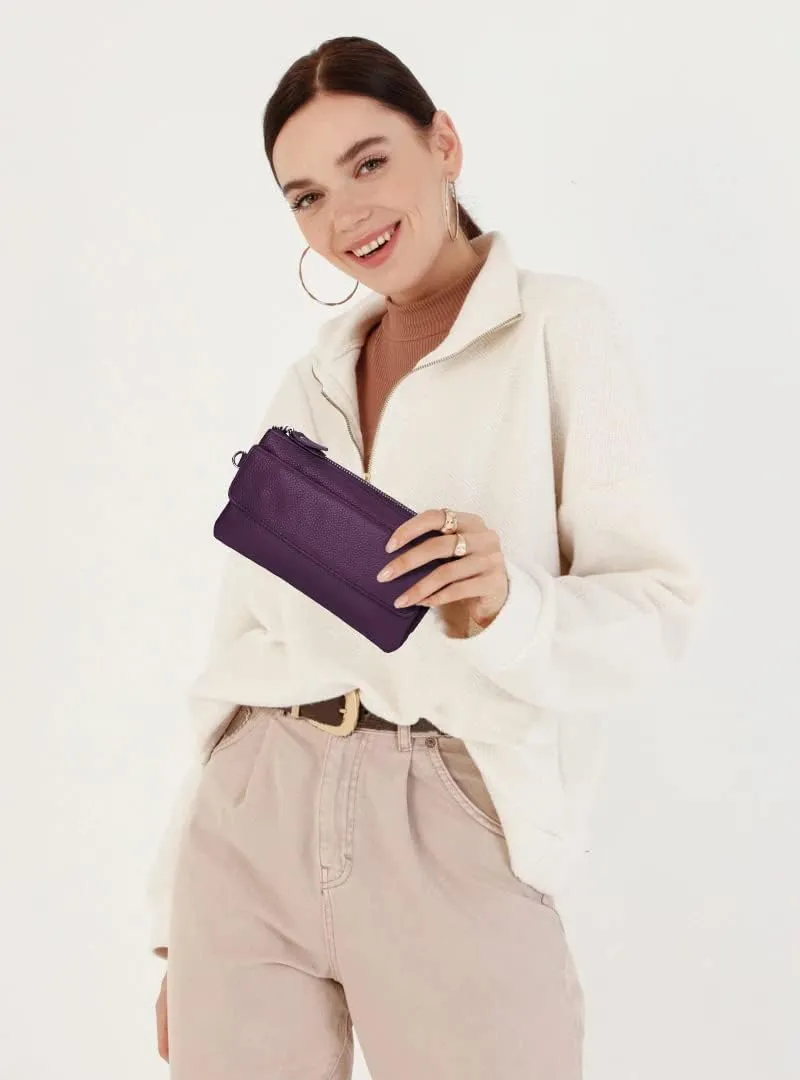 YALUXE Real Leather Wristlet Clutch Handbag Crossbody Bag Cellphone Purse RFID Blocking