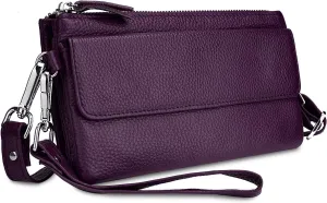 YALUXE Real Leather Wristlet Clutch Handbag Crossbody Bag Cellphone Purse RFID Blocking