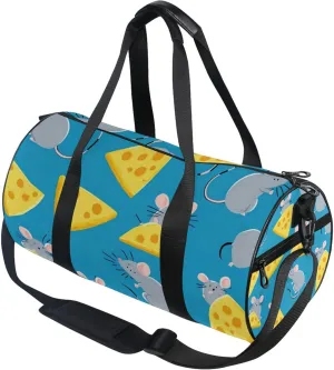 Yellow Cheese Slices and Grey Mouse Gym Duffle Bag Women Men Sports Fitness Bag for Workout Travel Gymnastics Dance Ballet