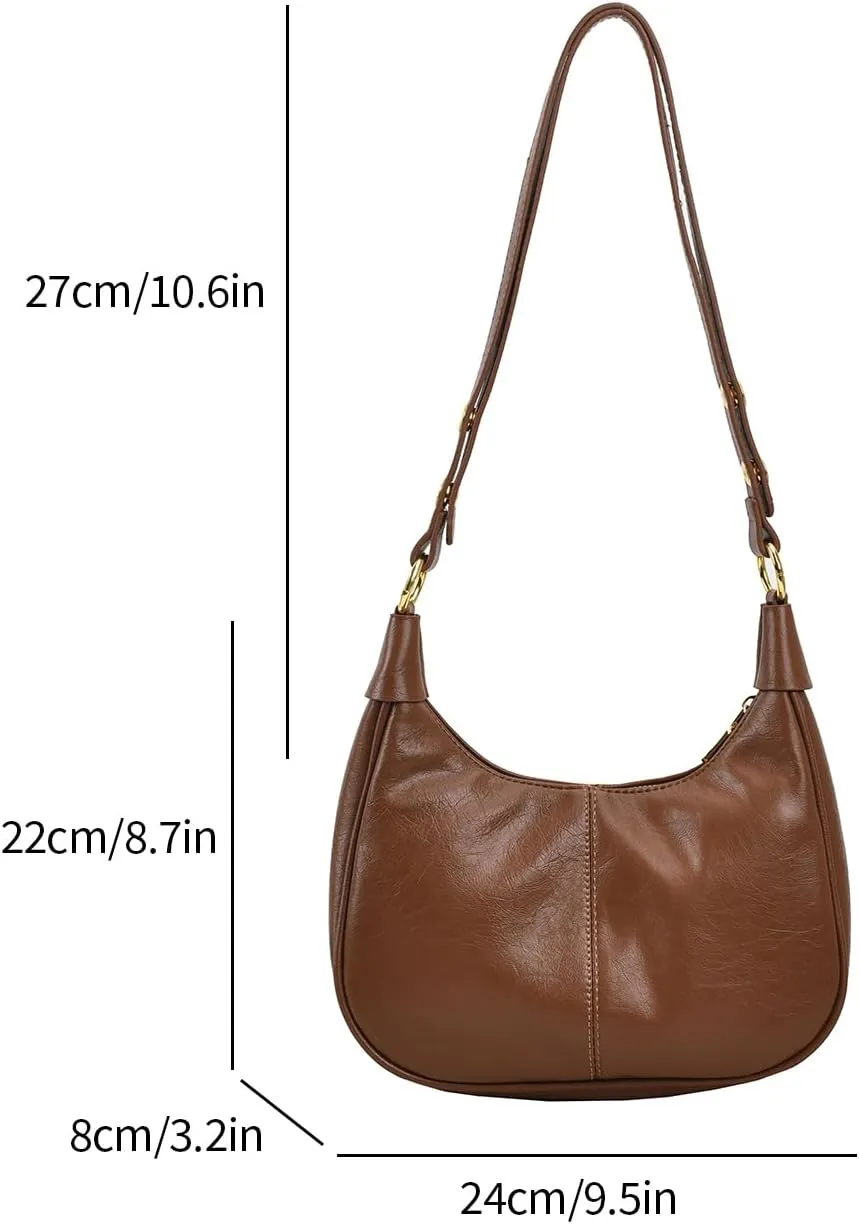 YFGBCX Small Crescent Shoulder Bag for Women - Fall Bag Red Retro Solid Color Half Moon Purse