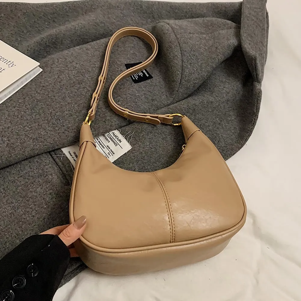 YFGBCX Small Crescent Shoulder Bag for Women - Fall Bag Red Retro Solid Color Half Moon Purse