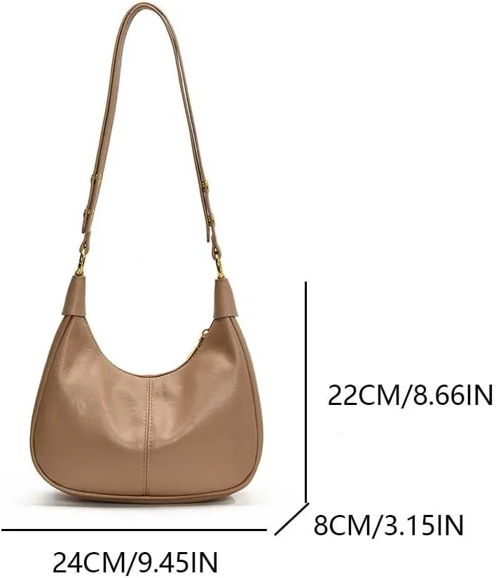 YFGBCX Small Crescent Shoulder Bag for Women - Fall Bag Red Retro Solid Color Half Moon Purse