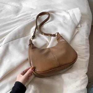 YFGBCX Small Crescent Shoulder Bag for Women - Fall Bag Red Retro Solid Color Half Moon Purse