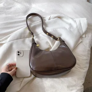 YFGBCX Small Crescent Shoulder Bag for Women - Fall Bag Red Retro Solid Color Half Moon Purse
