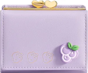 YINHEXI Women's Wallet, Lavender, Faux Leather, Water Resistant, Small Bifold with 7 Card Slots, 1 Cash Slot, 1 ID Window, 4.2" x 3" x 1.2"
