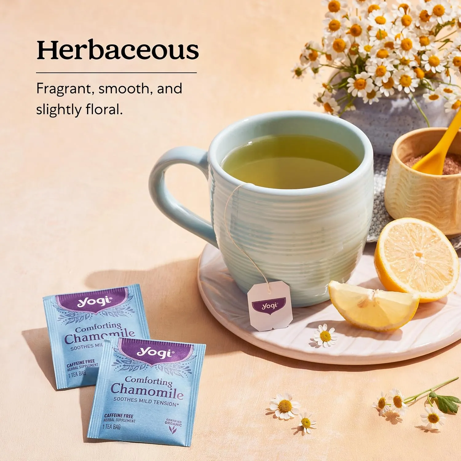 Yogi Tea Comforting Chamomile Tea - 16 Tea Bags per Pack (6 Packs) - Organic Chamomile Tea Bags - Supports a Good Night's Sleep & Occasional Stomach Discomfort - Made from Organic Chamomile Flower