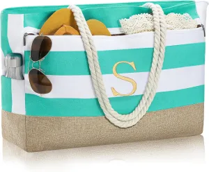 YOOLIFE Mothers Day Gifts - Initial Beach Bags for Women, Personalized Gifts for Women Mom Wife Teacher Friend Birthday