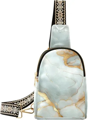 Yuiboo Trendy Marble White White Cross Body Bag Fashion Sling Bag for Women for Hiking